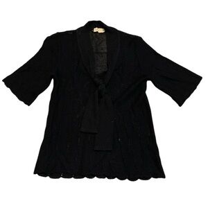 Vintage FOSTERS Black Made in Italy Sheer Knit Cardigan Wrap Sweater Small